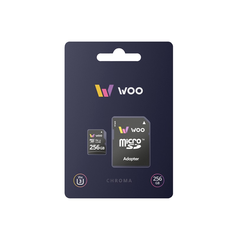 WOO MicroSD Card UHS-I (U3) (V30) + SD Adapter, Chroma, 256 GB