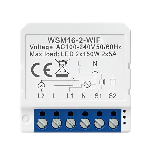 Avatto Smart Light Switch 2 Gang 250W 10A Wi-Fi (Neutral Wire)