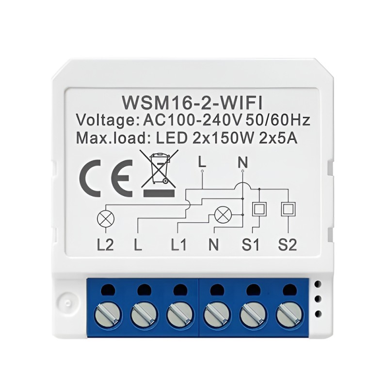 Avatto Smart Light Switch 2 Gang 250W 10A Wi-Fi (Neutral Wire)