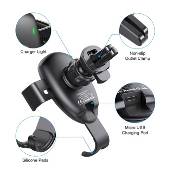 Wesdar Wireless Airvent Car Holder QC2.0, Silver (Damaged Boxes)