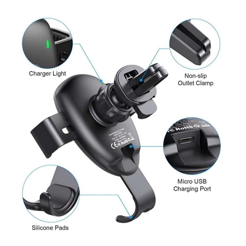 Wesdar Wireless Airvent Car Holder QC2.0, Silver (Damaged Boxes)