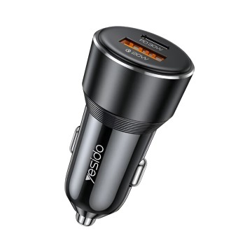 Yesido Car Charger Dual Port 1*USB-A+1*Type-C 50W Max 2.4A, Black