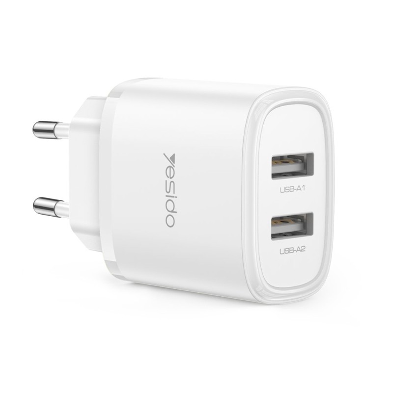 Yesido Wall Charger 2*USB-A 24W Max YC72, White