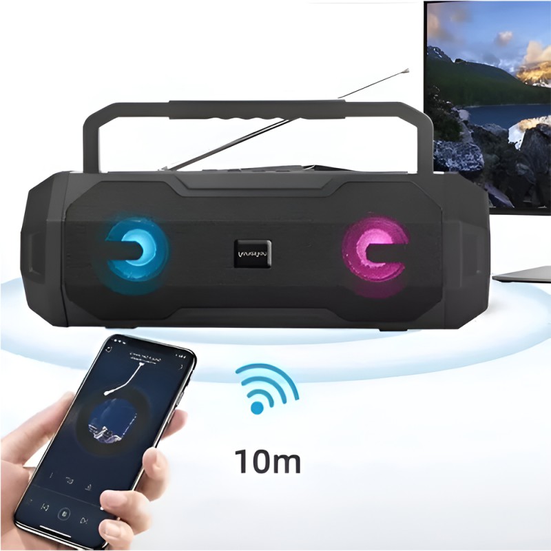 You Qi You Wireless Speaker YY-804 with Radio and Lantern, Black (Damaged Box)