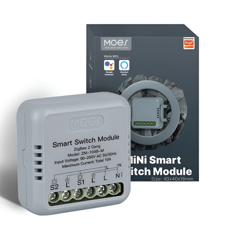 Moes Zigbee Mini Smart Switch Module 2 Gang 10A (Neutral Wire)