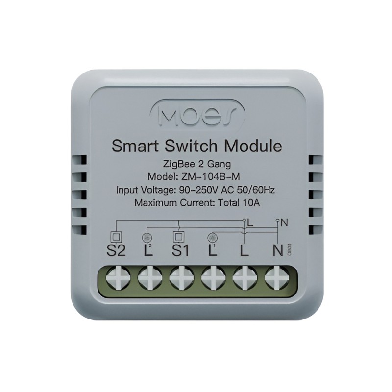 Moes Zigbee Mini Smart Switch Module 2 Gang 10A (Neutral Wire)