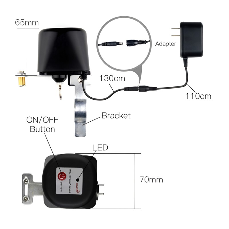 Moes Zigbee Smart Water and Gas Valve with Eu Power Adapter, black