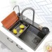 Kitchen Sink Stainless Steel Grade 304 Multifunctional Built-in Waterfall Sink 680*450mm, Black